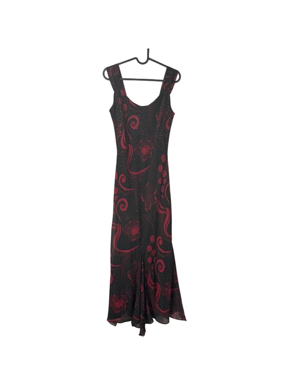 M&Co Womens 10 Black Red Floral Glitter Chiffon Y2K Whimsygoth Fairy Maxi Dress